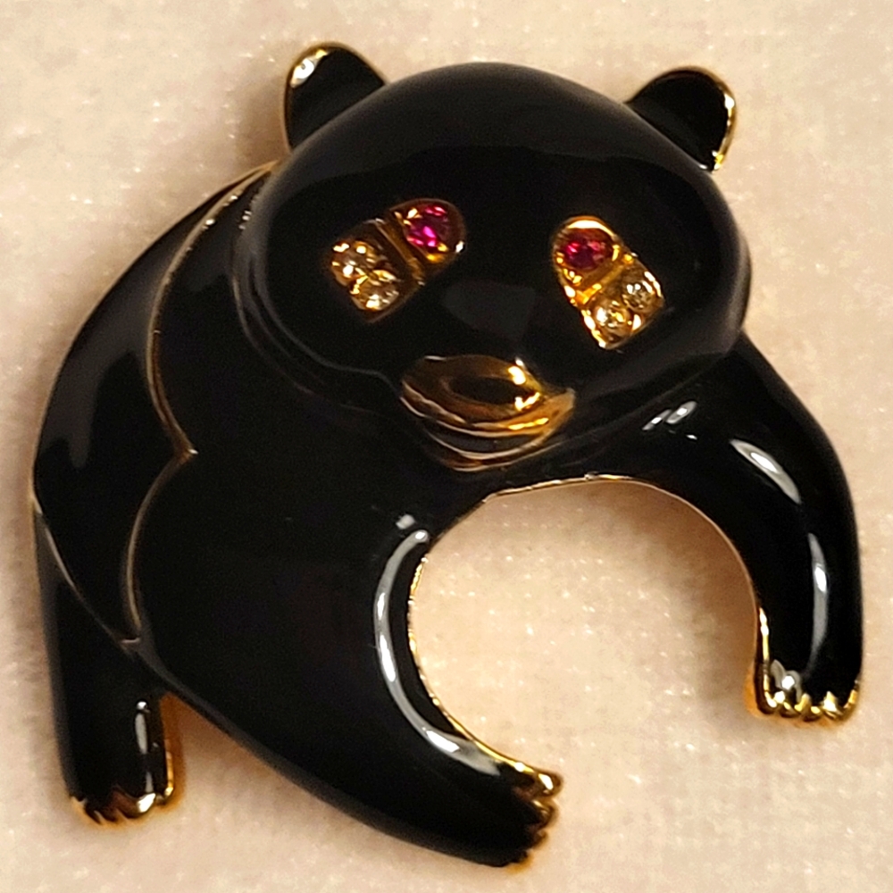 Charming Black Enamel Panda Brooch